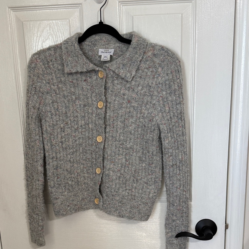 Anthropologie Heather Gray Button-Front Collared Cardigan